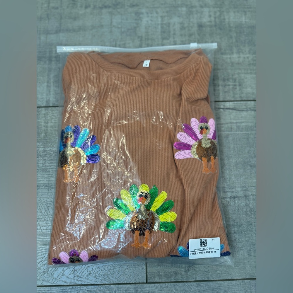 NWT Turkey Sequin Corded Brown Sweatshirt Size Medium Thanksgiving - Picture 6 of 6